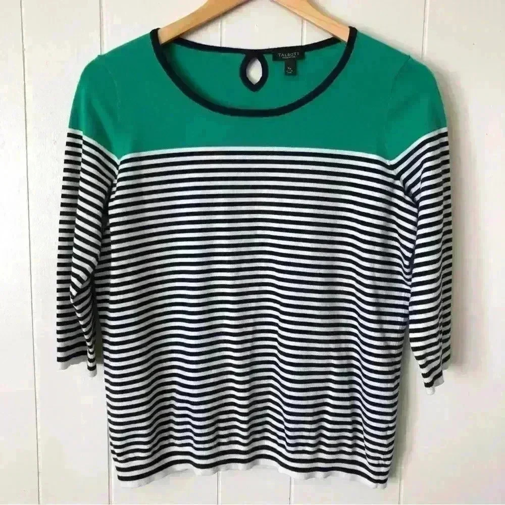 Talbots 3/4 Sleeve Striped Viscose Blend Top Sweater Size XP